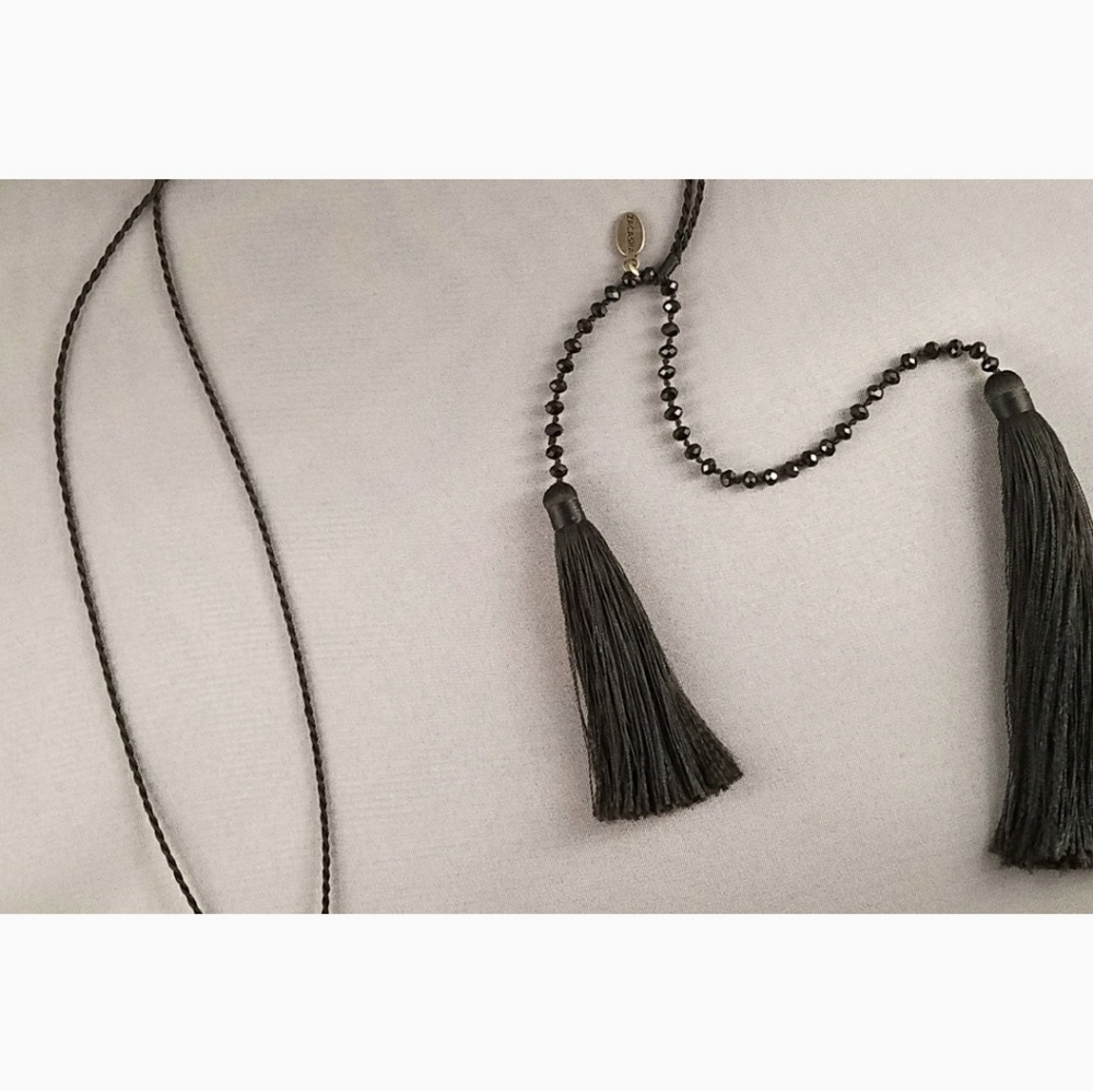 Zacasha Double Tassel Black Crystal Necklace